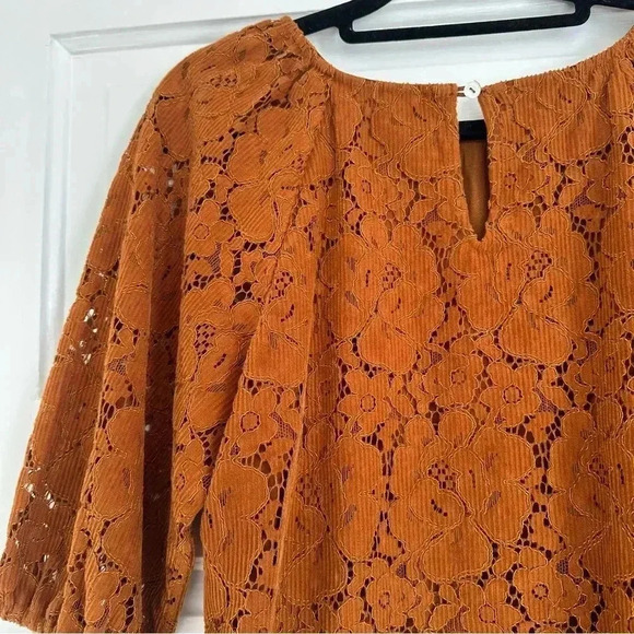Dolan Norah Floral Corduroy Blouse Orange XS - Picture 13 of 14